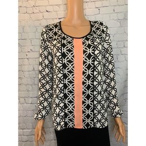 Buttons nordstrom Long Black and White Flowy Design abstract blouse size small